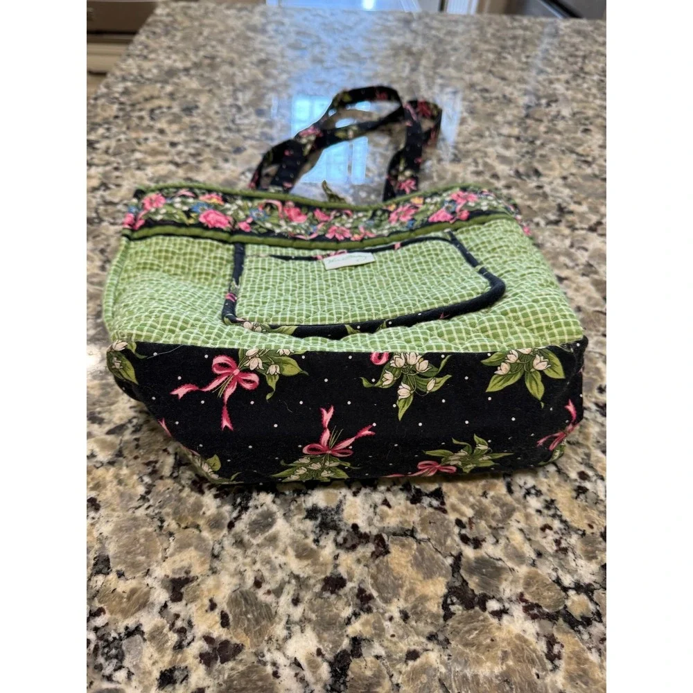 Vera Bradley Mayfair Floral Quilted Cotton Tote Bag Black Pink Green Made in USA